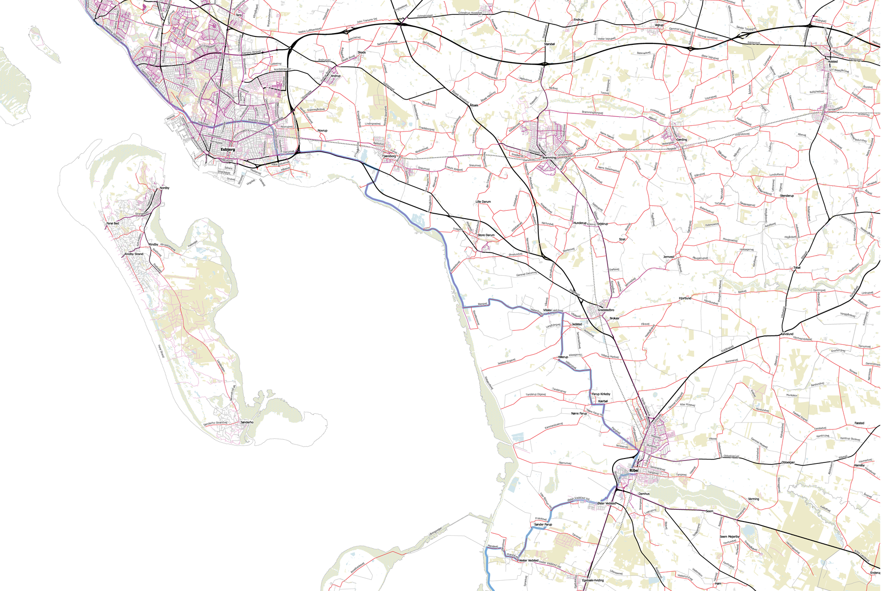 proceskort over Esbjerg kommune.