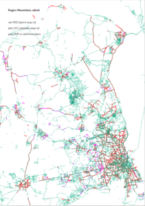 Illustration af forskellen på cykelinfrastruktur i GeoDanmark og OpenStreetMap.